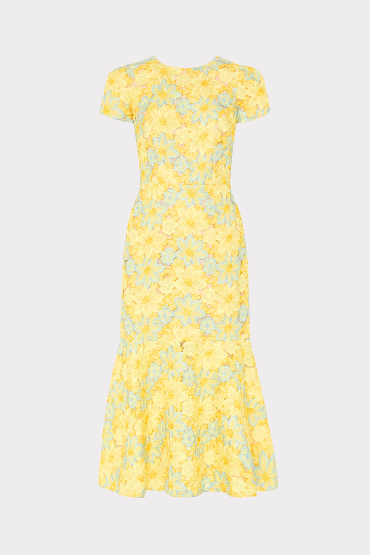 Yellow Lace Tahlia Dress with Floral Embroidery - Front View | MILLY