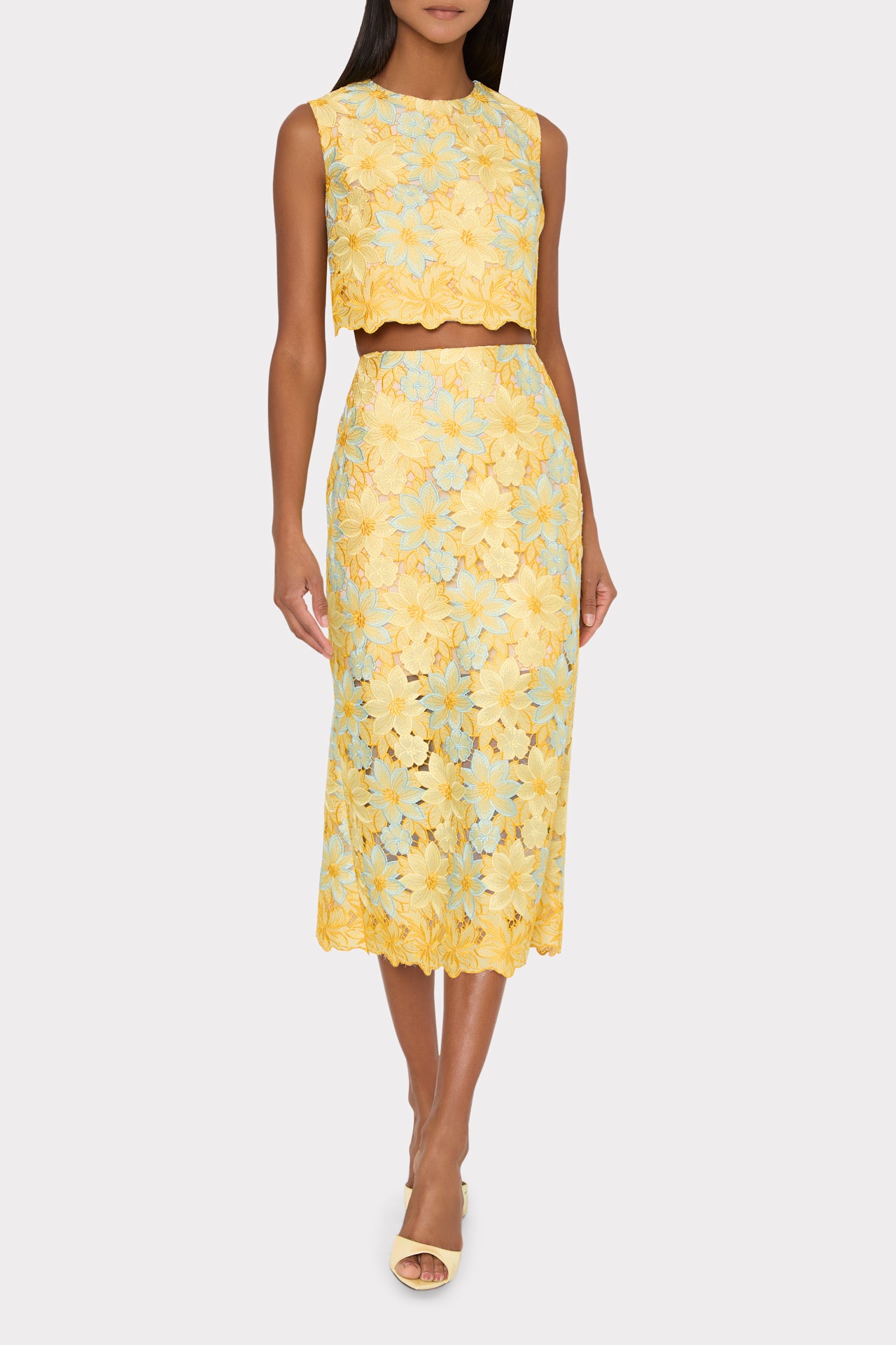 dress midi skirt Alani Lace Midi Skirt in Yellow Multi