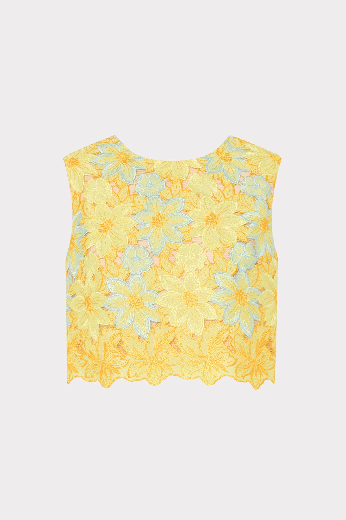 Yellow Multi Floral Lace Alina Sleeveless Top - Flat Lay | MILLY