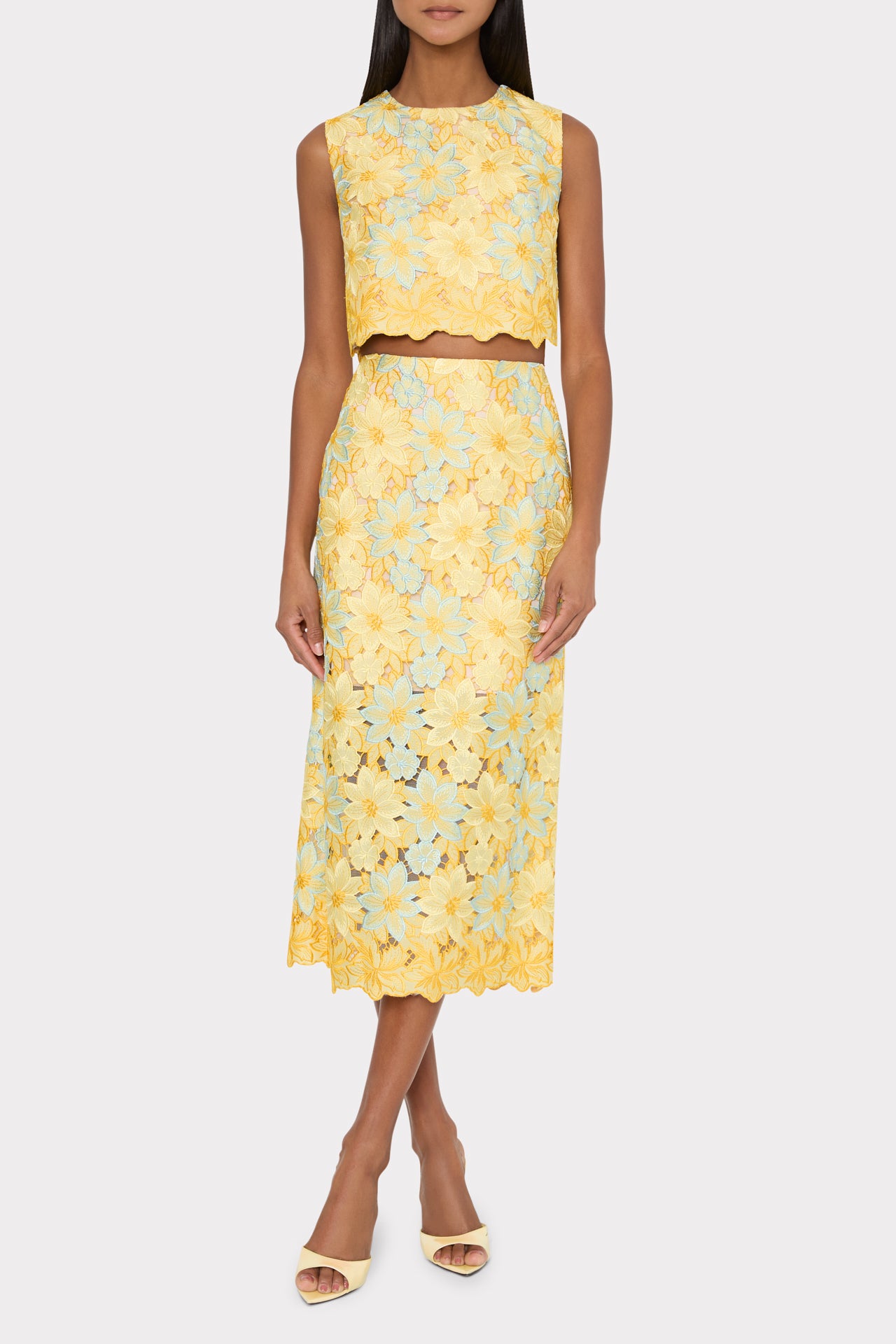 Alina Lace Sleeveless Top in Yellow Multi | MILLY Alina Lace Sleeveless Top in Yellow Multi | MILLY