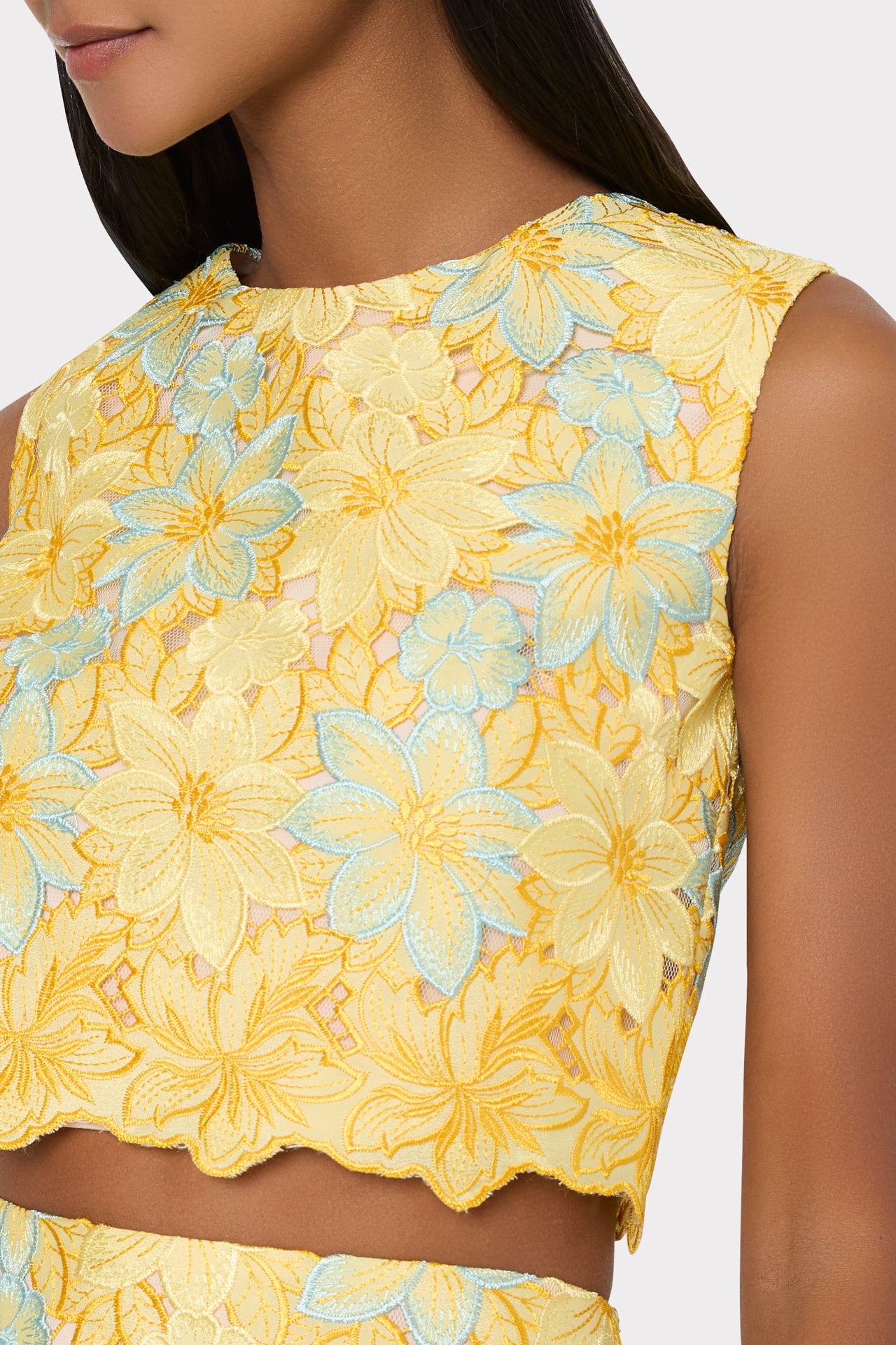 Alina Lace Sleeveless Top in Yellow Multi | MILLY