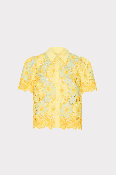 Yellow Multi Floral Lace Addison Top - Flat Lay | MILLY
