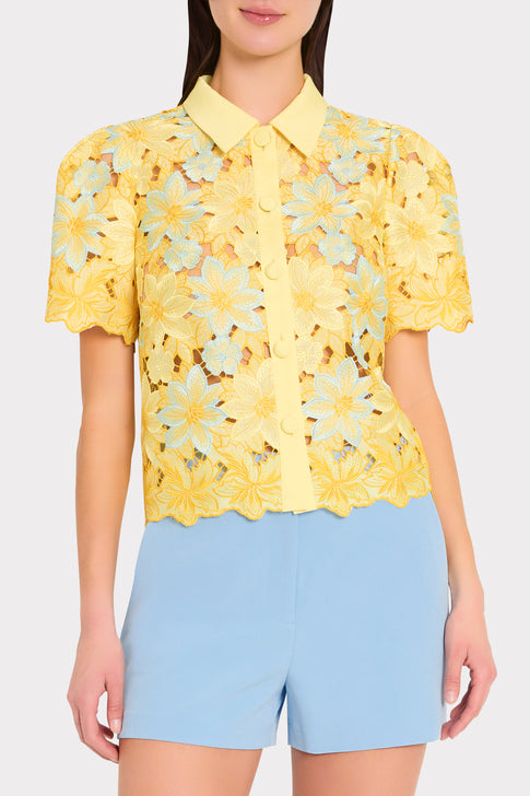 Addison Lace Top in Yellow Multi | MILLY