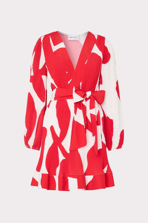 Liv Grand Foliage Pleated Dress Red/White Image 1 of 4