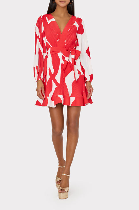 Liv Grand Foliage Pleated Dress Red/White Image 2 of 4