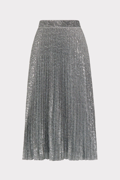 Rayla Pleated Sequins Skirt Silver Image 1 of 4
