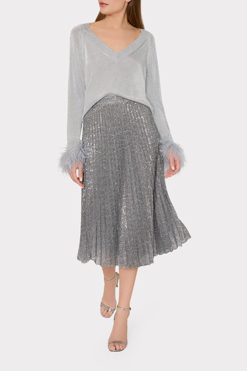 Rayla Pleated Sequins Skirt Silver Image 2 of 4