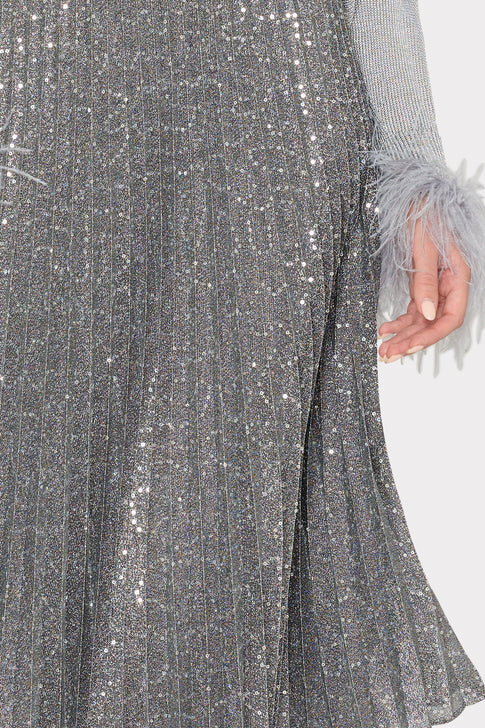Rayla Pleated Sequins Skirt Silver Image 3 of 4