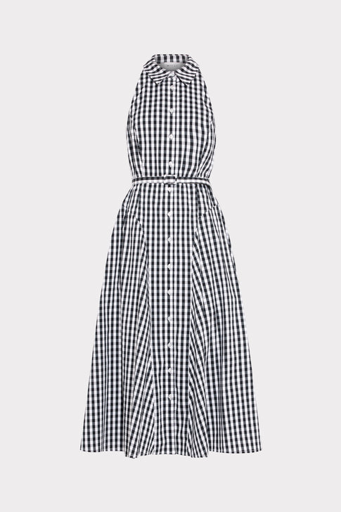 Black White Gingham Maxine Midi Dress - Front Flat Lay | MILLY