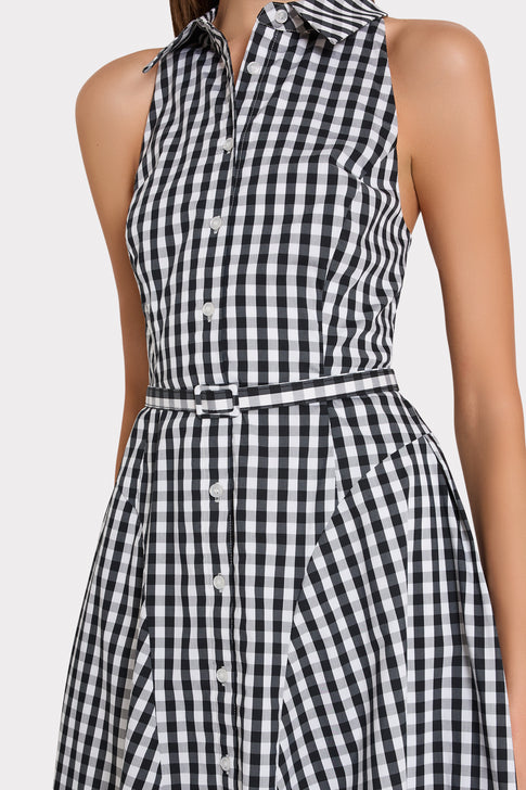 Black White Gingham Dress Belt Detail - Close Up View | MILLY