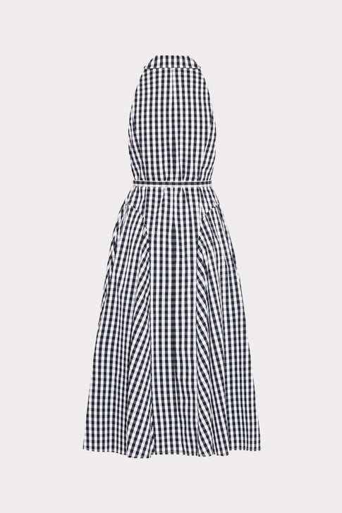 Black White Gingham Midi Dress - Back View Flat Lay | MILLY