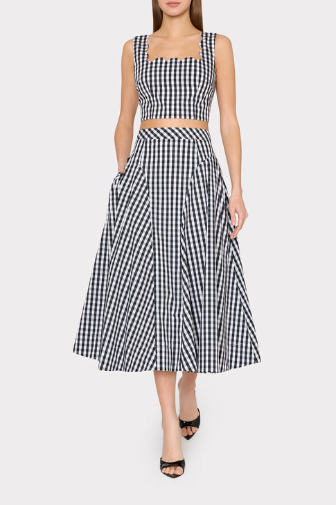 Black White Gingham Robin Midi Skirt - Full Length On Model | MILLY
