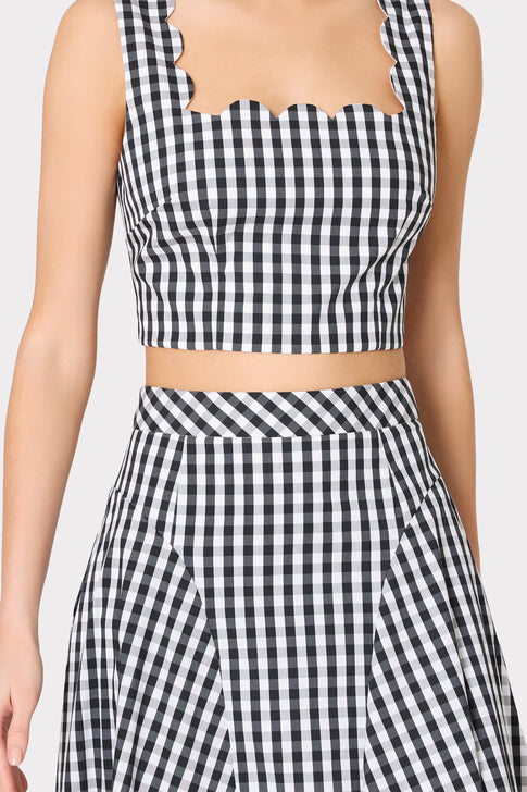 Black White Gingham Crop Top Detail - Scalloped Neckline | MILLY