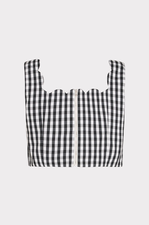 Black and white gingham crop top with zipper closure - Back View | MILLY