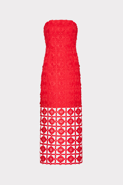 Kait Tile Lace Dress in Red|MILLY