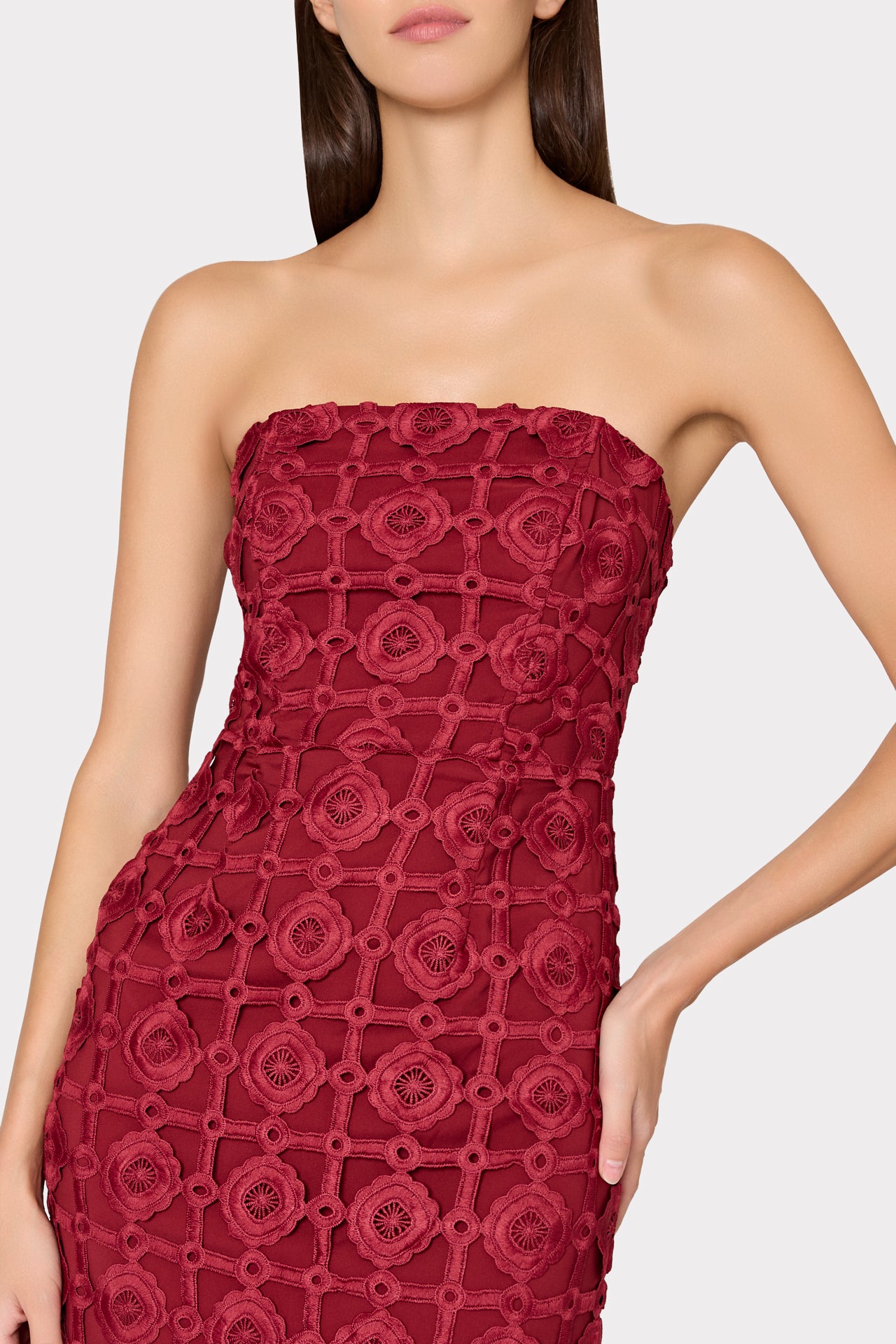 Kait Tile Lace Dress in Burgundy | MILLY Kait Tile Lace Dress in Burgundy | MILLY
