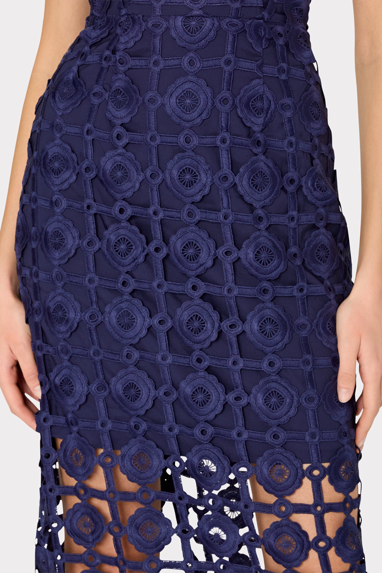 Kait Tile Strapless Lace Dress in Navy Blue | MILLY