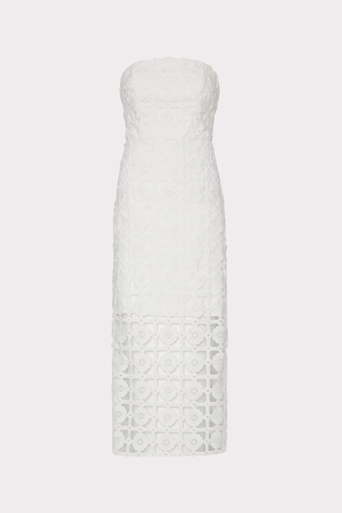 Milly Women's Kait Strapless Tiled Lace Midi-Dress - White - Size 12 Milly Women's Kait Strapless Tiled Lace Midi-Dress - White - Size 12