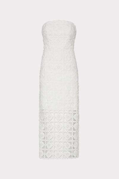 knee length dresses for ladies Milly Women's Kait Tile Lace Dress - White