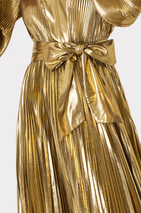 Liora Pleated Lame Dress Gold Image 3 of 4