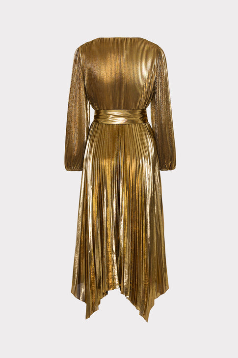 Liora Pleated Lame Dress Gold Image 4 of 4
