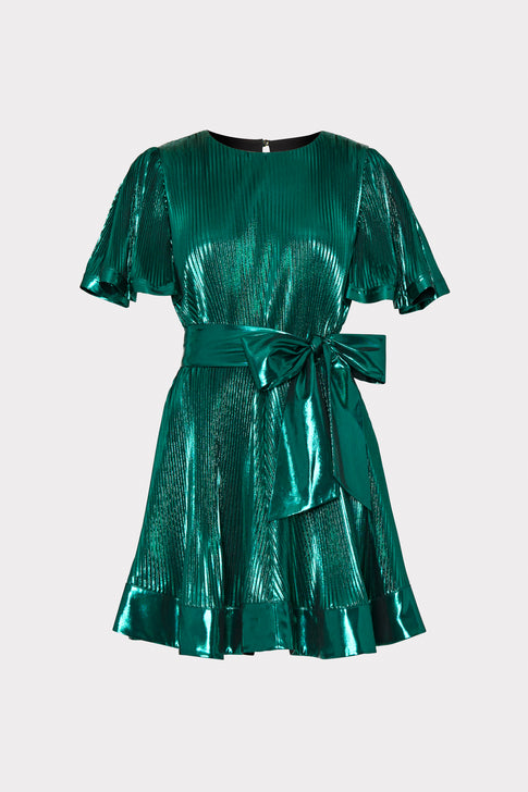 Lumi Pleated Lame Dress Green Image 1 of 4