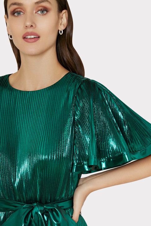 Lumi Pleated Lame Dress Green Image 3 of 4