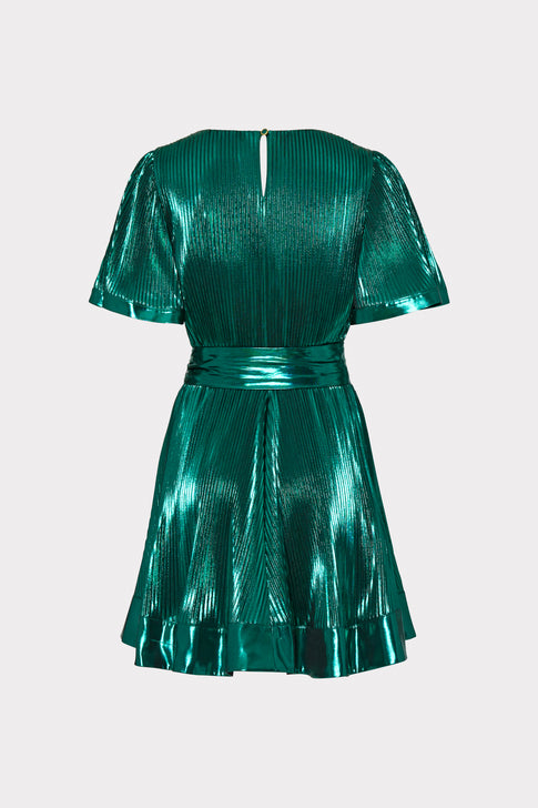 Lumi Pleated Lame Dress Green Image 4 of 4