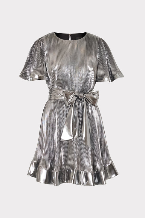Lumi Pleated Lame Dress Silver Image 1 of 4
