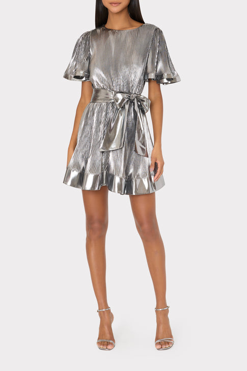 Lumi Pleated Lame Dress Silver Image 2 of 4