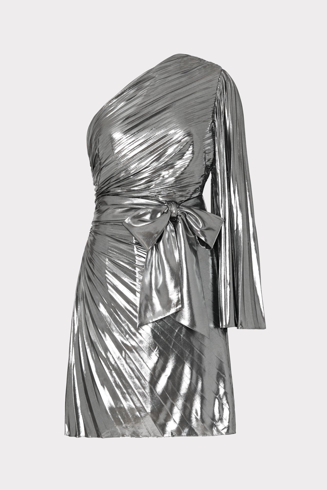 Linden Pleated Lame Dress in Silver | MILLY