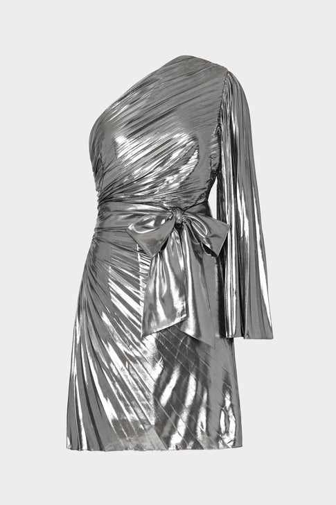 Linden Pleated Lame Dress Silver Image 1 of 4