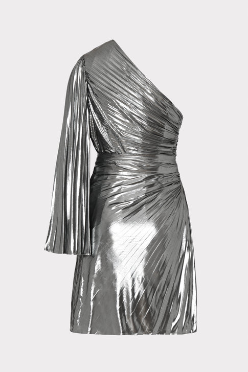 Linden Pleated Lame Dress Silver Image 4 of 4