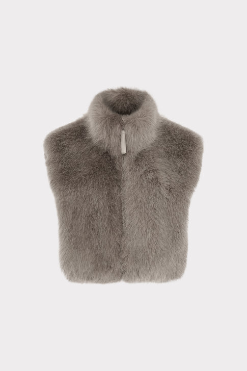 Grey Luxury Faux Fur Vest - Front View | MILLY