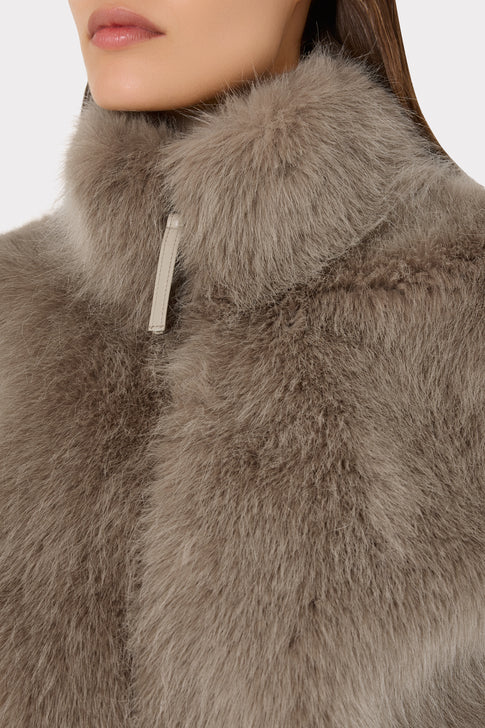 Grey Luxury Faux Fur Vest - Collar & Closure Detail | MILLY