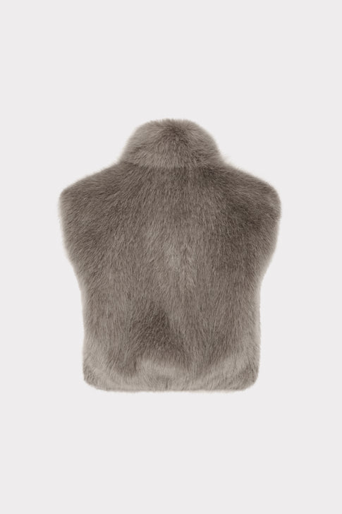Grey Elegant Faux Fur Vest - Back View | MILLY