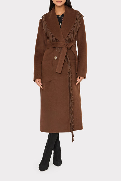Wyatt Fringe Wool Overcoat Brown Image 2 of 7