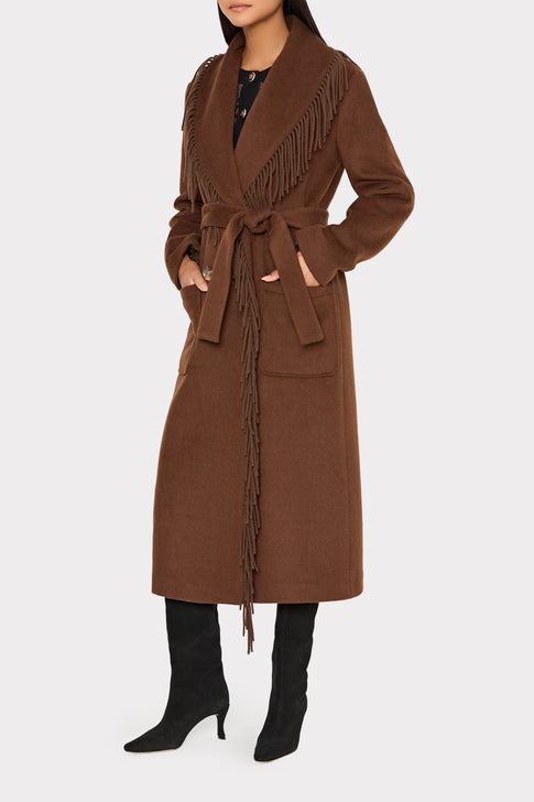 Wyatt Fringe Wool Overcoat Brown Image 4 of 7