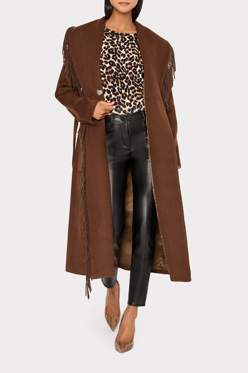 Wyatt Fringe Wool Overcoat Brown Image 3 of 7