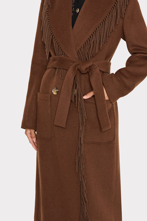 Wyatt Fringe Wool Overcoat Brown Image 6 of 7