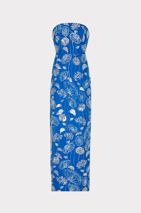 Orion Sequin Embellished Linen Dress Blue/White Image 1 of 5