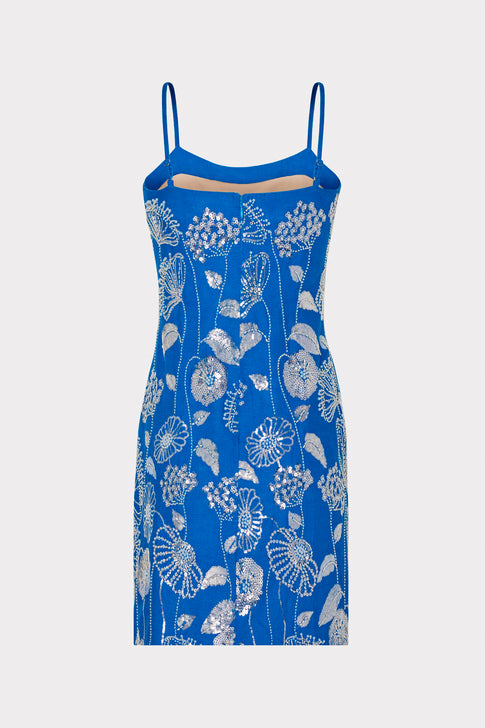 Sequin Embelished Linen Mini Dress Blue/White Image 4 of 4