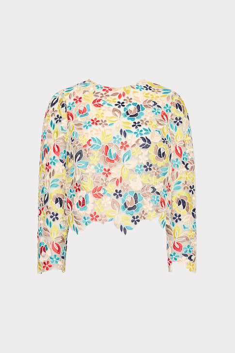 Nori Printemps Lace Long Sleeve Top Yellow Multi Image 1 of 4