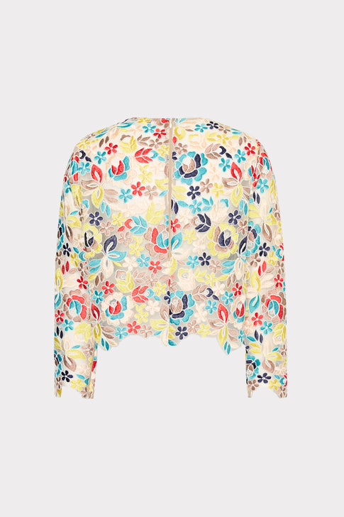 Nori Printemps Lace Long Sleeve Top Yellow Multi Image 4 of 4