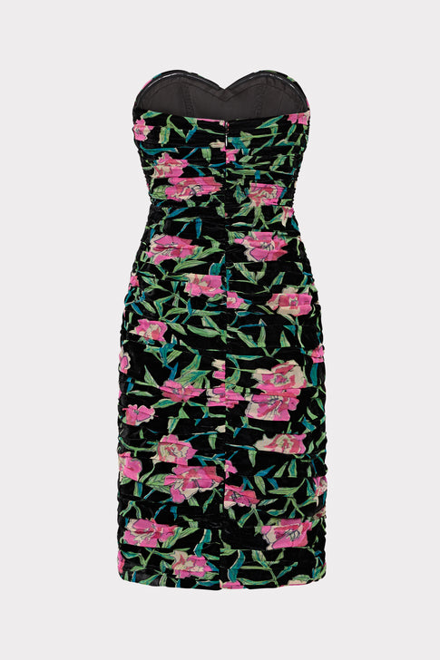 Chloe Burnout Velvet Ruched Midi Dress Black/Pink Image 5 of 5