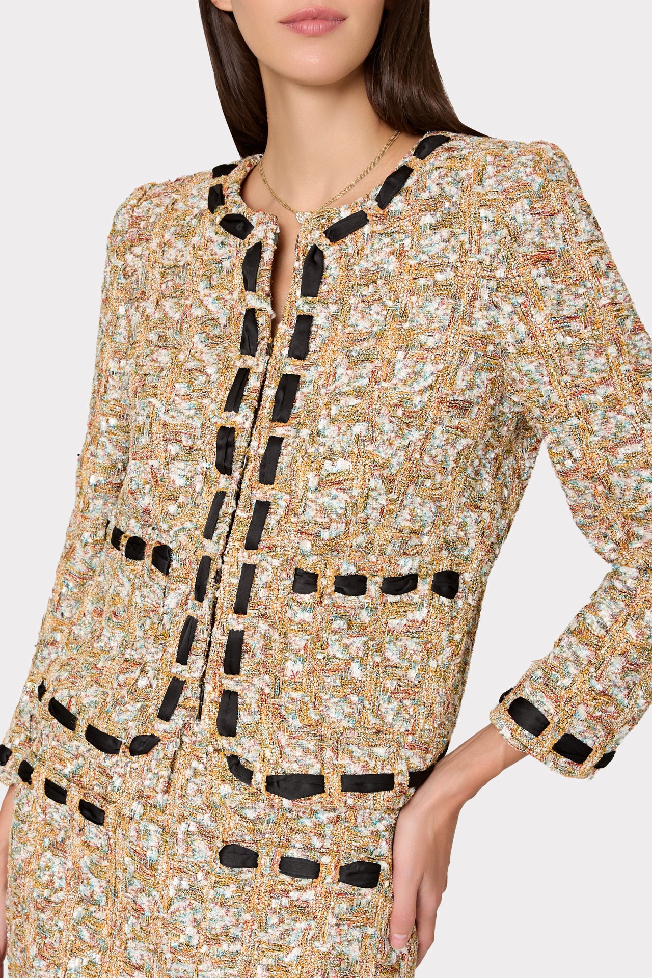 Romina Gold Tweed Ribbon Mini Skirt in Gold Multi | MILLY