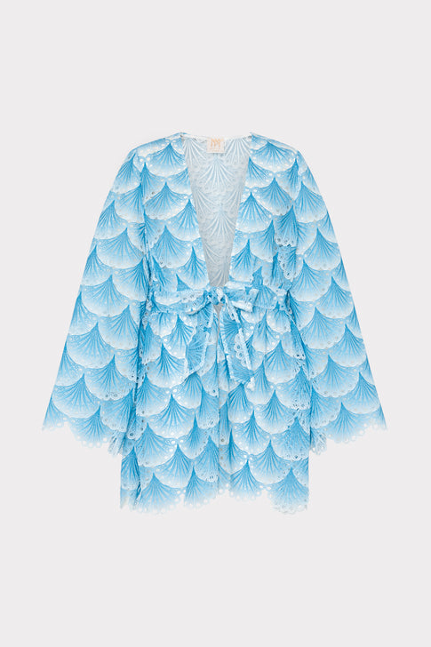 Blue Scalloped Lace Bubble Wave Cover-Up - Front View | MILLY