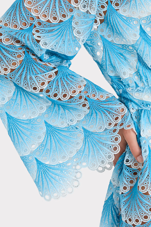Blue Scalloped Eyelet Lace Fabric - Close-up Detail | MILLY