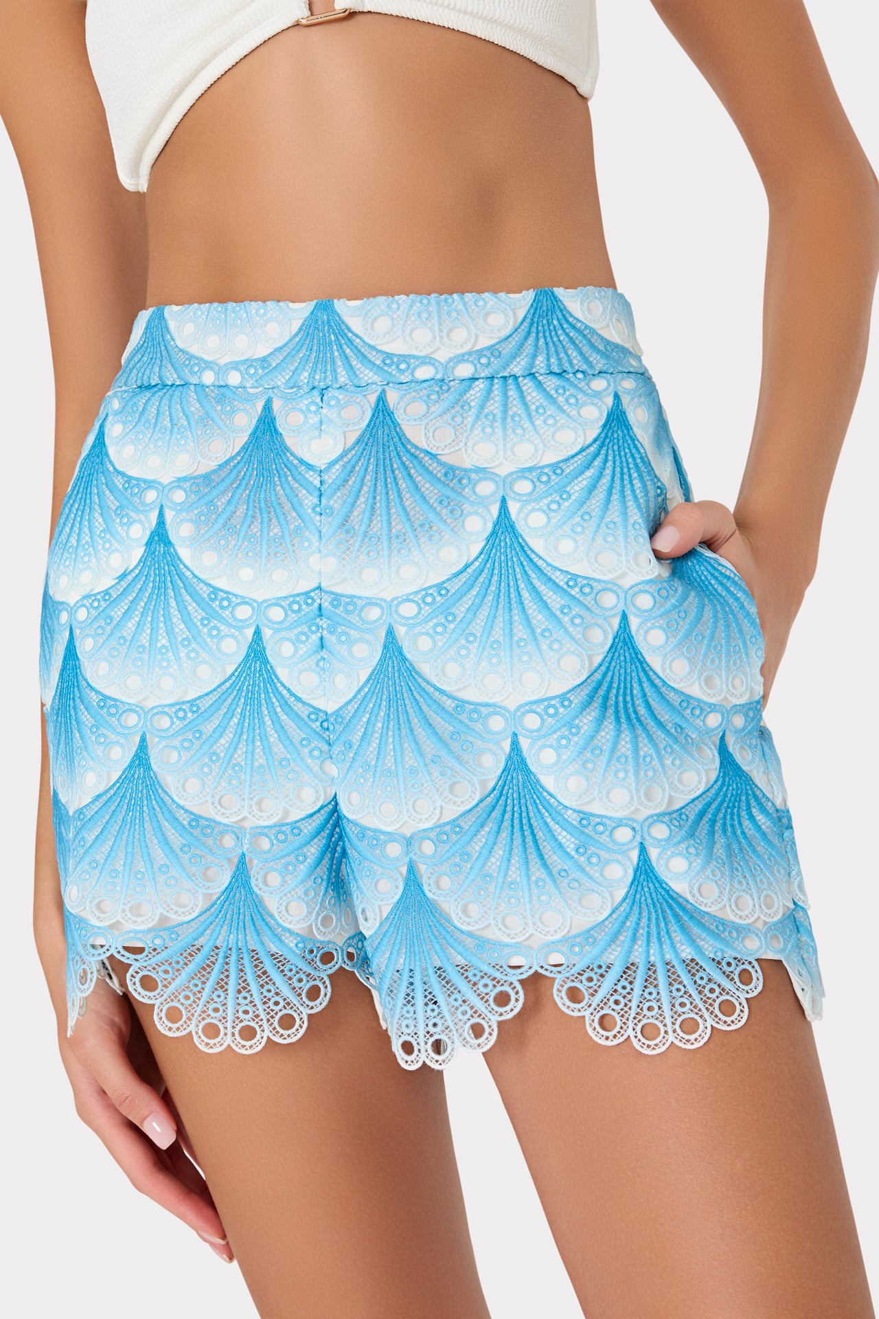 Bubble Wave Lace Shorts in Blue/White | MILLY