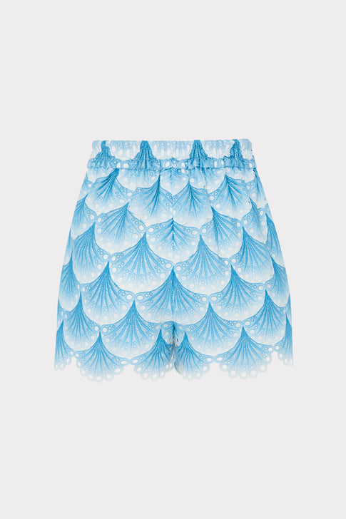 Blue and white bubble wave lace shorts - Back View | MILLY